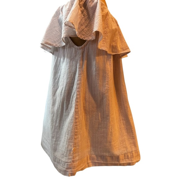 Molo girls cute white top with metallic pinstripe and ruffle collar size 7/8 - Picture 2 of 10